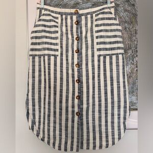 Anthropologie Striped Midi Skirt in Navy & White with Button Front